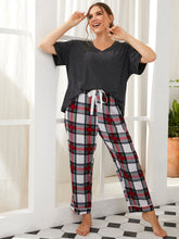 Plus Size 1XL-4LX Women's Sleepwear Short Sleeves Top with plaid Pants 2pcs Pajama Set Sai Feel